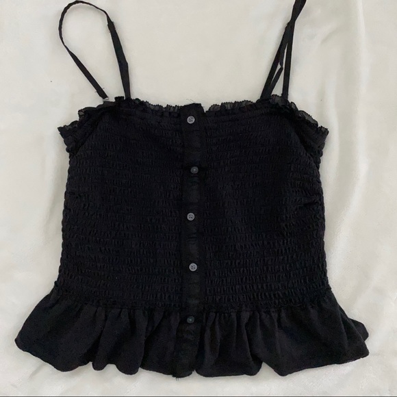 Abercrombie Black Ruched Button Up Ruffle Tank - Picture 5 of 7